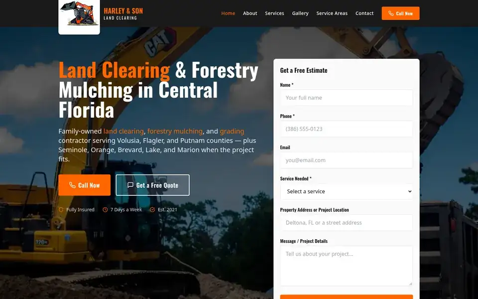 Harley & Son Land Clearing website